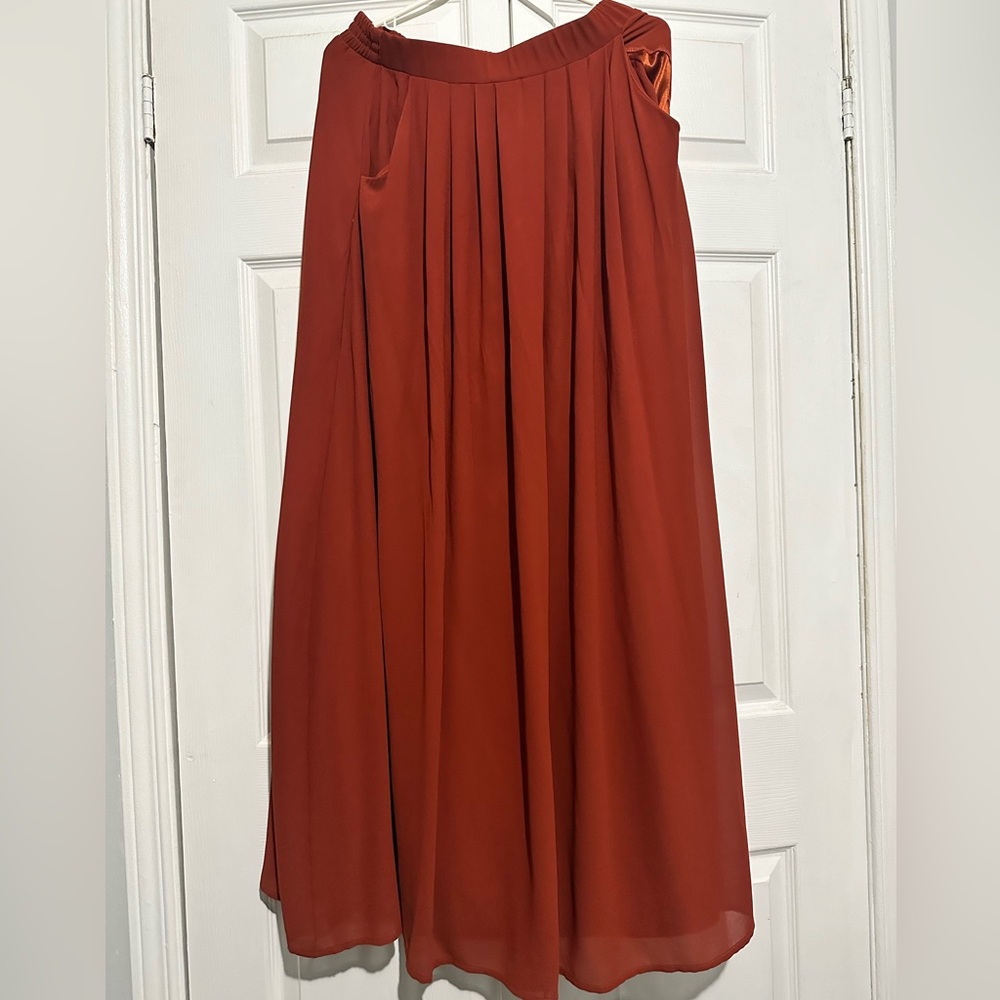 Rust Red Pleated Women's Maxi Skirt with Pockets!